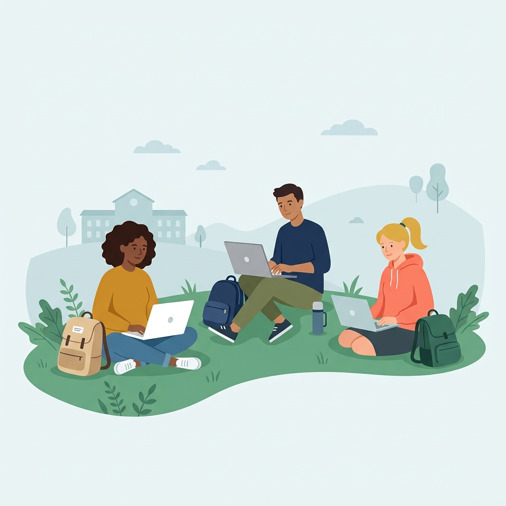 Students on campus illustration